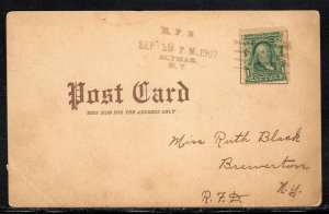 US Altmar NY Oswego Co. RFD Cancel to Brewerton 1907 b814