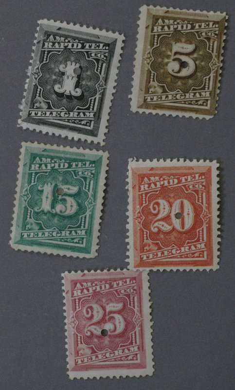 United States #1T1, 1T3, 1T5, 1T6, 1T7 Telegraph Stamps OG Punched