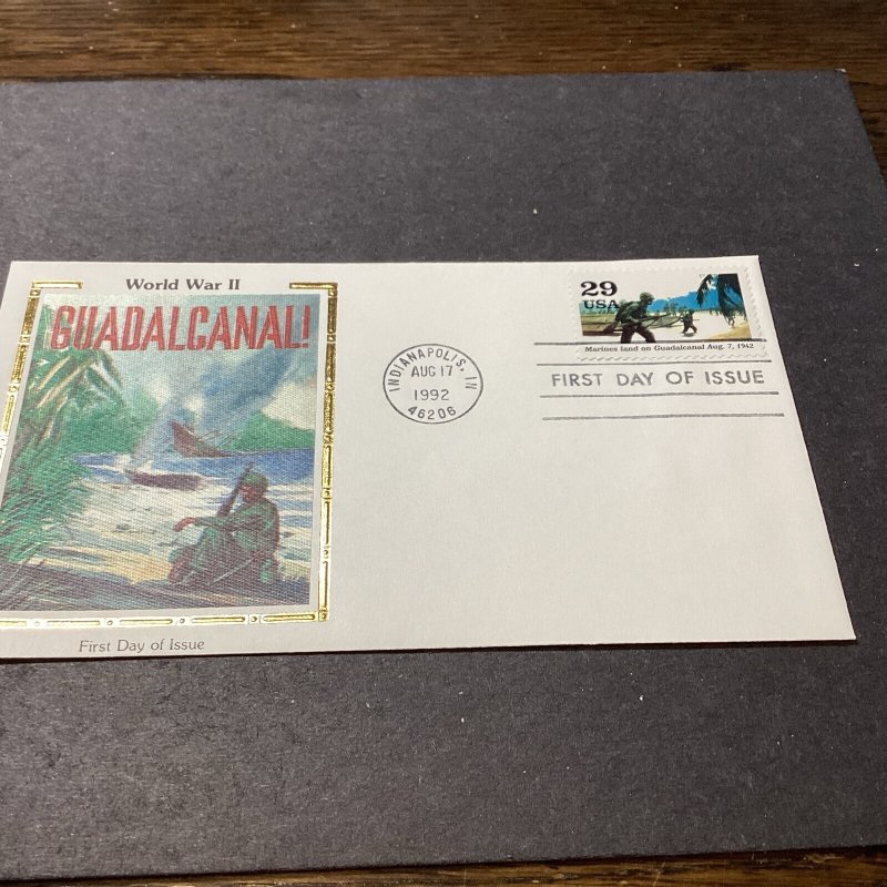 1992-WW2 MARINES LAND ON GUADALCANAL  COLORANO SILK CACHET-FDI-US