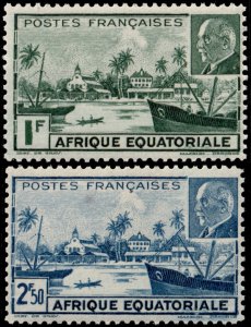 ✔️ VICHY FRANCE EQ. AFRICA 1941 PETAIN & LIBREVILLE VIEW - Sc 79A+B MNH [03P1]