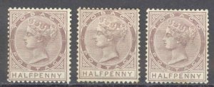 Tobago Sc# 14 Used Lot/3 1882 1/2p brown violet Queen Victoria
