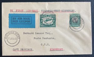 1932 Victoria South Africa First Flight airmail Cover FFc to Kimberly