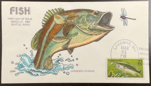 2207 Collins Hand Painted cachet Largemouth Bass FDC 1986