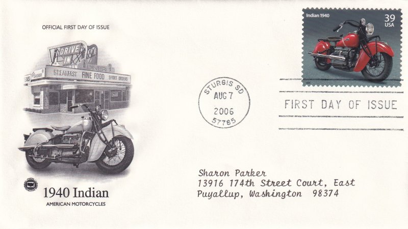 2006, American Motorcycles-1940 Indian, PCS,FDC (E14119)