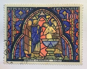 France 1966 Scott 1151 used - 1fr, Sainte Chapelle Paris, Stained Glass