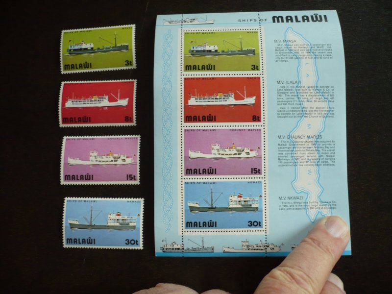 Stamps - Malawi - Scott# 251-254a - Mint Never Hinged Set of 4 Stamps & Souvenir