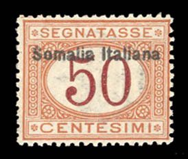 Italian Colonies, Somalia #J17 Cat$47.50, 1909 50c buff and magenta, hinged