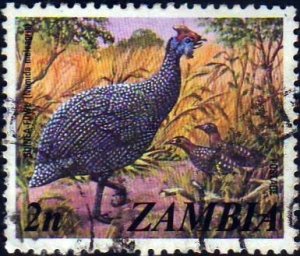 Zambia 1975 Sc#136,  SG#227 2n Helmeted Guinea Fowl USED.