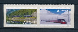 [113002] Norway 2009 Railway train Eisenbahn Self adhesive pair from set MNH