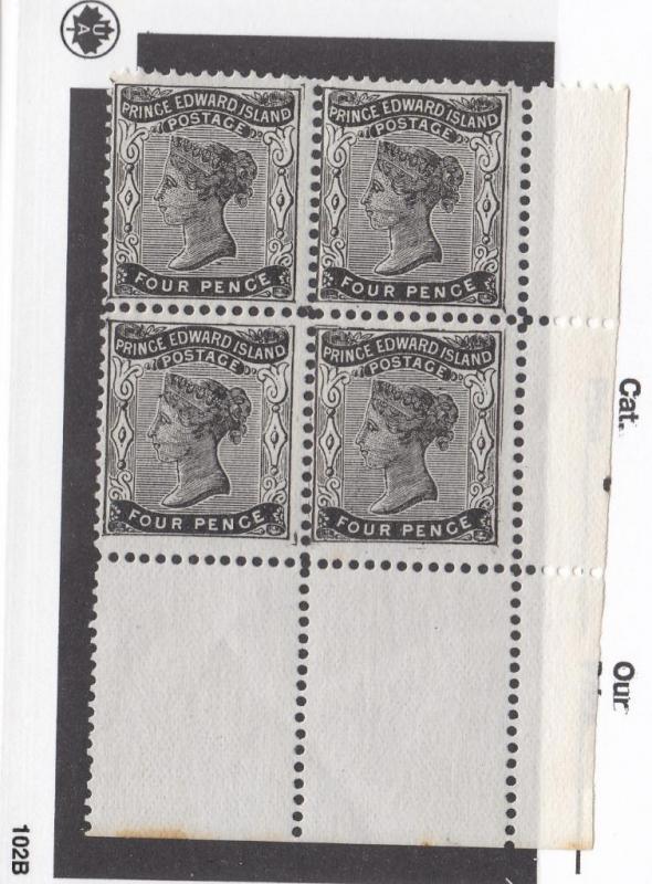 PRINCE EDWARD ISLAND LOT# 9 MNH BLOCK OF 4 4d BLACK QUEEN VICTORIA CAT VALUE $84