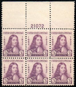 US #724 Plate Block, VF/XF mint never hinged, well centered, fresh plate,  Ra...