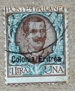 Eritrea 1903 1L with type a overprint, used. Scott 29, CV $0.75