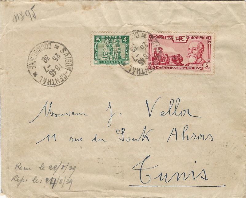 Indo-China, Scott #153 and 200, on 1939 Cover Sent from Saigon to Tunis, Tunisia