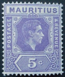 Mauritius 1942 GVI Five Cents p15x14 SG 255c mint