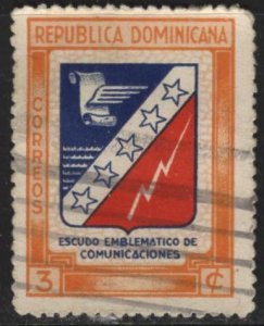 Dominican Republic 417 (used) 3c communications emblem, org border (1945)