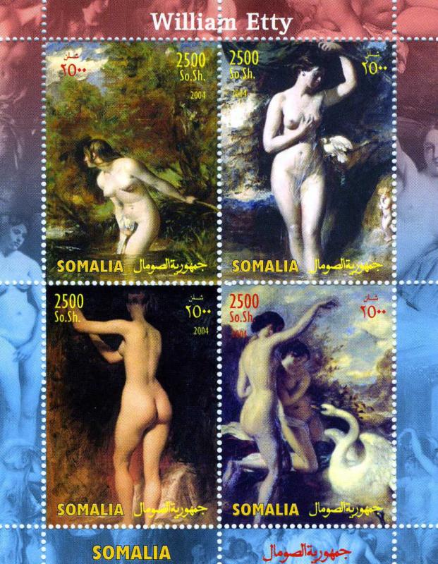 Somalia 2004 WILLIAM ETTY English Painter Nudes Sheet (4) Perforated Mint (NH)