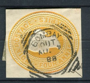 INDIA; 1880s classic QV 4a. 6p. fine POSTMARK Stationary Piece, Bombay