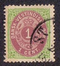 Danish West Indies  #5   used   1874   1 c   normal frame