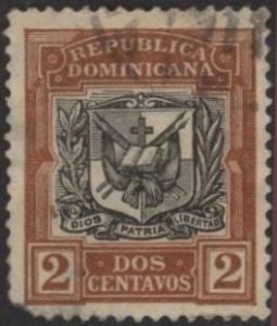 Dominican Republic 174 (used, pulled corner) 2c arms, orange brn & black (1907)