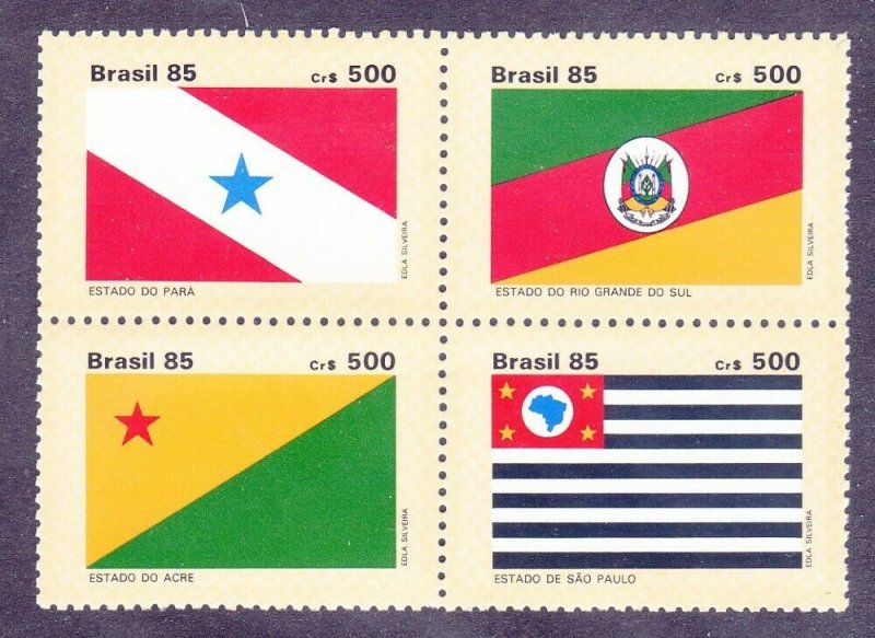 Brazil 2037 MNH OG 1985 State Flags Block of 4 Very Fine