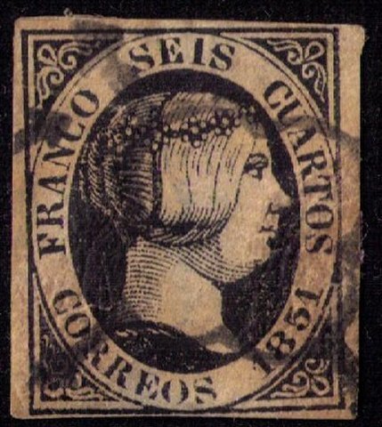 Spain #6A USED THICK PAPER F-VF