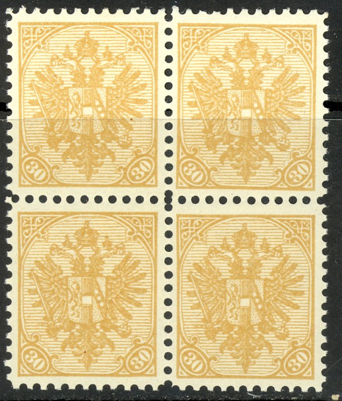 BOSNIA AND HERZEGOVINA 1911 30h ARMS P.10 1/2 Official Reprint BLOCK 4 Sc 19 MNH