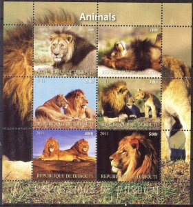 Djibouti 2011 Wild Cats (8) Lions MNH Cinderella !