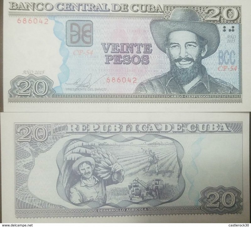 RL) 2015 CUBA, BANKNOTES, CAMILO CIENFUEGOS, AGRICULTURAL DEVELOPMENT, 20 PESOS