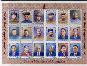 Mongolia 1998 Prime Ministers perf sheetlet containing 18...