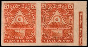 ✔️ NICARAGUA 1898 IMPERF PAIR WM117 HNBC IMPRINT Sc.109 Mi.108Y MNH ** $50 [022]