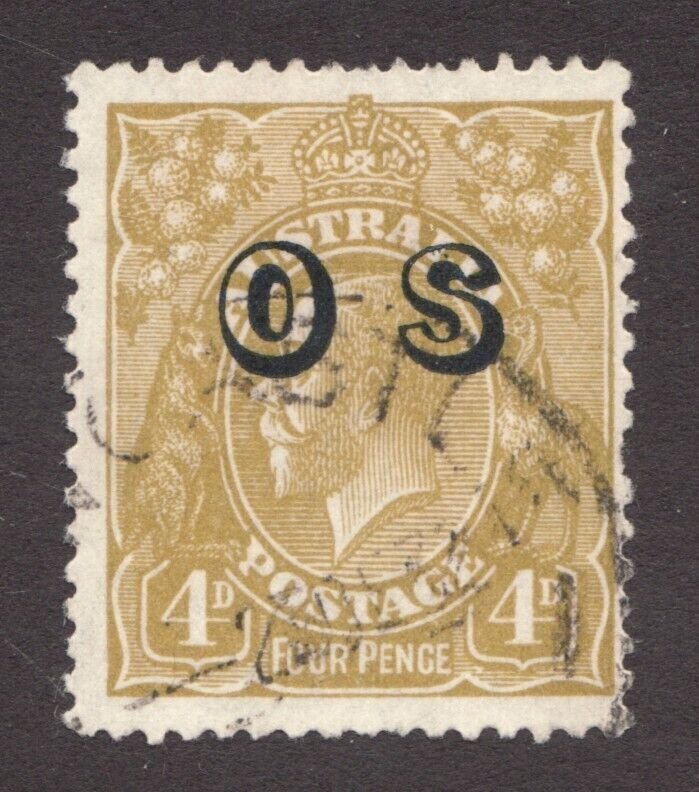 1932 Australia Sc# O4 official OS - 4d KGV Kangaroo & Emu - Used Cv$26