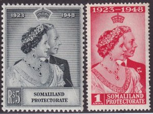 Sc# 110 / 111 Somaliland Protectorate 1948 QE MLH Silver Wedding set CV: $6.40