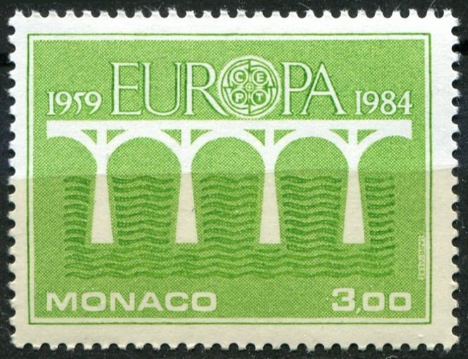 Monaco Sc#1425 MNH, 3f yel grn, Europa (C.E.P.T.) 1984 - Bridge, 25th Anniver...