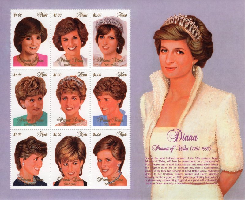 Nevis 1997 Sc#1030 DIANA PRINCESS OF WALES Sheetlet (9) MNH