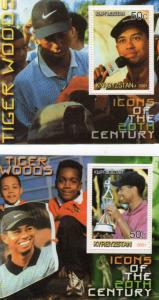 Kyrgyzstan 2001 TIGER WOODS GOLF Icons 20th.Century 2 S/S Perforated MNH