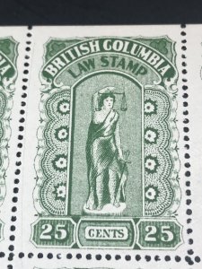 BRITISH COLUMBIA  # L23-MNH-FULL PANE OF 25-LAW STAMP--MAJOR PLATE FLAW-1912-16