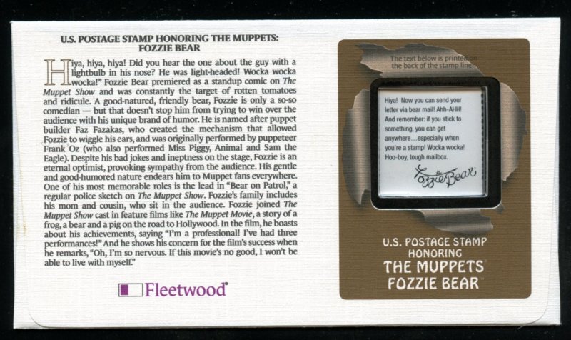 US 3944b Jim Henson Muppets Fozzie Bear UA Fleetwood cachet FDC combo DP