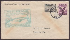 1939 foreign First Flight FAM F18-13 PAA cachet Botwood to Southampton PanAm (H