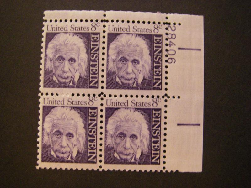 Scott 1285, 8c Albert Einstein, PB4 #28406 UR, MNH Prominent Beauty