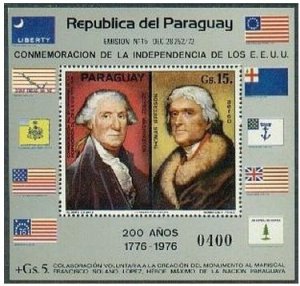 Paraguay 1625A,MNH.Mi Bl.260. USA-200, 1976. Washington, Jefferson, Flags. 1975.