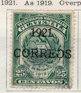 Guatemala 1921 Early Issue Fine Used 25c. Optd 118721