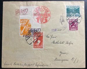 1932 Kumberg Austria Rocket V13 Flight Airmail  Cover To Graz Special Stamps Lab