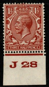 GB SGN35(1) 1924 1½d RED-BROWN CONTROL J28 GASHED 2 & SLICED 8 IN 28 MTD MINT