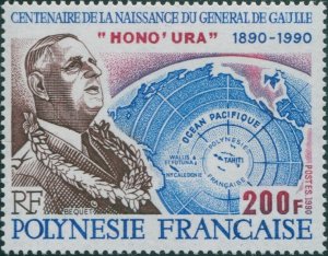 French Polynesia 1990 Sc#543,SG595 200f de Gaulle and Globe MNH