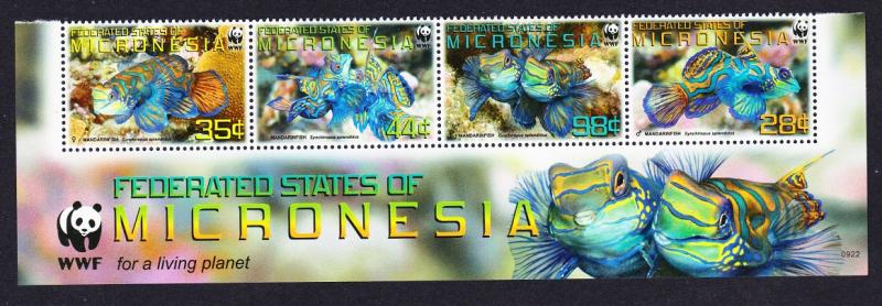 Micronesia WWF Mandarinfish Bottom Strip of 4v with WWF Logo MI#2052-2055