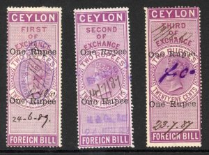 Ceylon Foreign Bill BF37 1r on 2r25 Purple 1st 2nd and 3rd Exchange