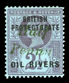 Niger Coast Protectorate #13 Cat$550, 1893 1/2p on 2 1/2p violet, lightly hinged