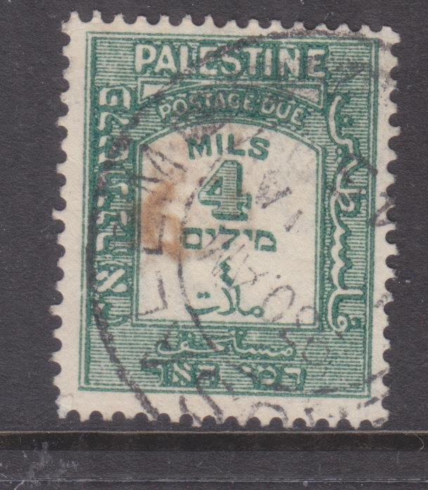 PALESTINE, POSTAGE DUE, 1942 4m. Green, perf. 15 x 14, used, stain. 