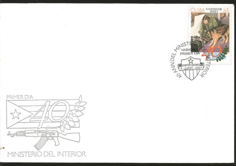 J) 2001 CUBA-CARIBE, 40th ANNIVERSARY OF THE MINISTRY OF THE INTERIOR, DOG, FDC