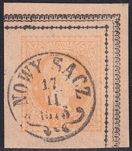 Austria - ca. 1867 - 2kr postcard cut square - NOWY SACZ pmk Poland